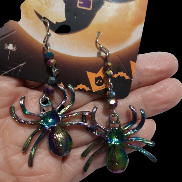 New Iridescent Spider Earrings - Picture 3 of 5